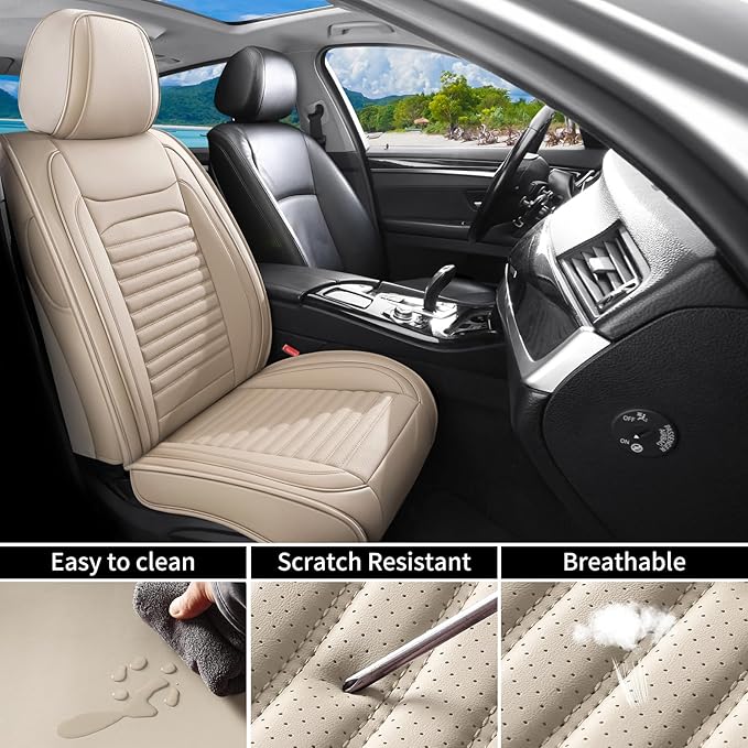 Car Seat Covers Full Set Fit for Toyota Venza 2009-2026, Premium Faux Leather Car Seat Protector,Breathable Anti-Slip Full Wrapping Edge Seat Covers(Beige,Full Set)