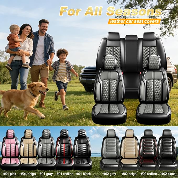 Fit Mazda 3 Car Seat Covers for Select Mazda 3 2010-2019 - Full Coverage Leather, Airbag Compatible, Waterproof & All Weather Seat Cushion Protector, Full Set, Black+Gray