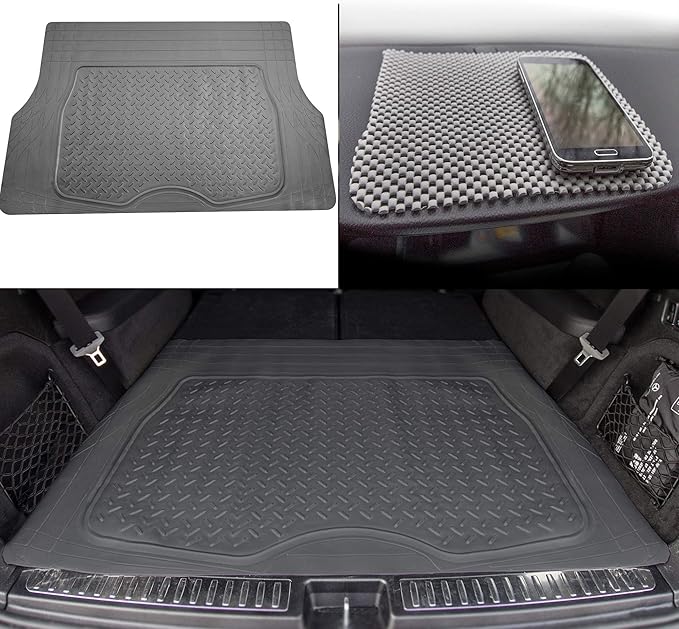 TLH Premium Trimmable Gray Cargo Mat Car Trunk Liner Universal Fit Set w/Gray Dash Pad, Trimmable Automotive Floor Mats, Climaproofâ„¢ Floor Mats for Most Sedan, Cars, SUV, Truck Floor Mats.