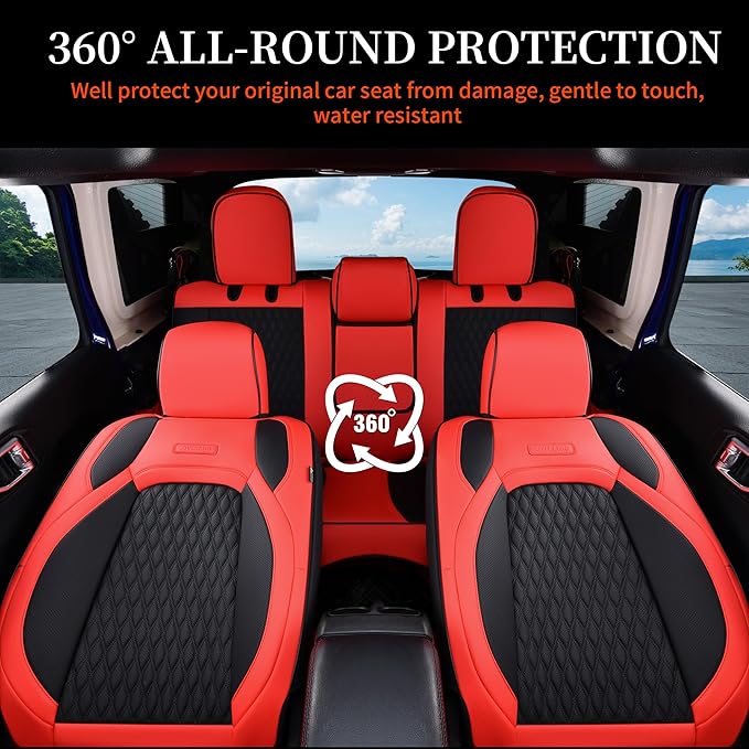 Coverado Seat Covers for Wrangler, Waterproof Leather Car Front Seat Covers, Full Coverage Seat Cushion Covers Protector Custom Fit for Jeep Wrangler JL Seat Covers 2-Door/4-Door 2018-2024 (Red)