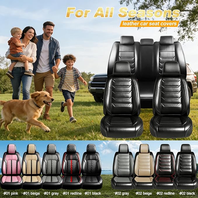 Fit Bolt Car Seat Covers (Front Pair) for Select Chevrolet Bolt/Bolt EUV 2017-2025 - Premium Full Coverage Leather, Airbag Compatible, Waterproof & All Weather Seat Cushion Protector, Black
