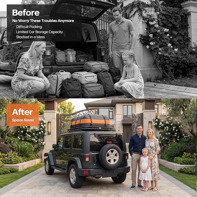 Car Rooftop Cargo Carrier Bag, 20 Cubic Feet Waterproof Heavy Duty Roof Bag with 8 Reinforced Straps & Combination Lock, Soft Shell PVC Car Top Luggage Carrier for SUV Truck RV, Travel Camping Storage