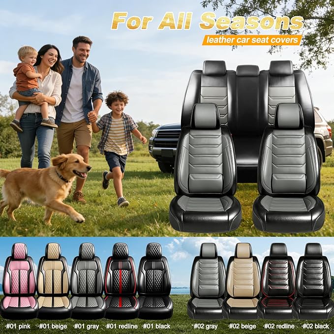 Fit CRV Car Seat Covers for Select Honda CR-V 2011-2026 - Premium Full Coverage Leather, Airbag Compatible, Waterproof & All Weather Seat Protector, Airbag Compatible, Full Set, Black+Gray