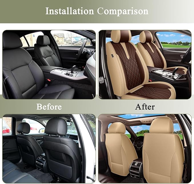 Breathable Car Seat Covers for Nissan Sentra 2008-2025 2026, Front Seats, Perforated Leather, Seat Protector, Interior Trim for Nissan Sentra Accessories (Beige&Brown)