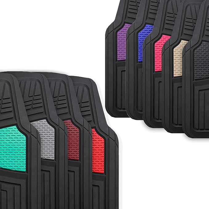 FH Group Automotive Floor Mats Tall Channel Purple Universal Fit Full Set Climaproofâ„¢ for Most Sedan, SUV and Trucks, Trimmable Rubber Combo Small Car Seat Cover Design Heavy-Duty Floor Mats for Car