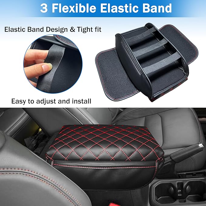 Center Console Cover for Jeep Wrangler JL 2018-2026 & Gladiator JT 2020-2026 1.2in Thickness Armrest Cover Leather Arm Rest Lid Protector Cushion Pad with Stroage Pockets Interior Accessories (Red)