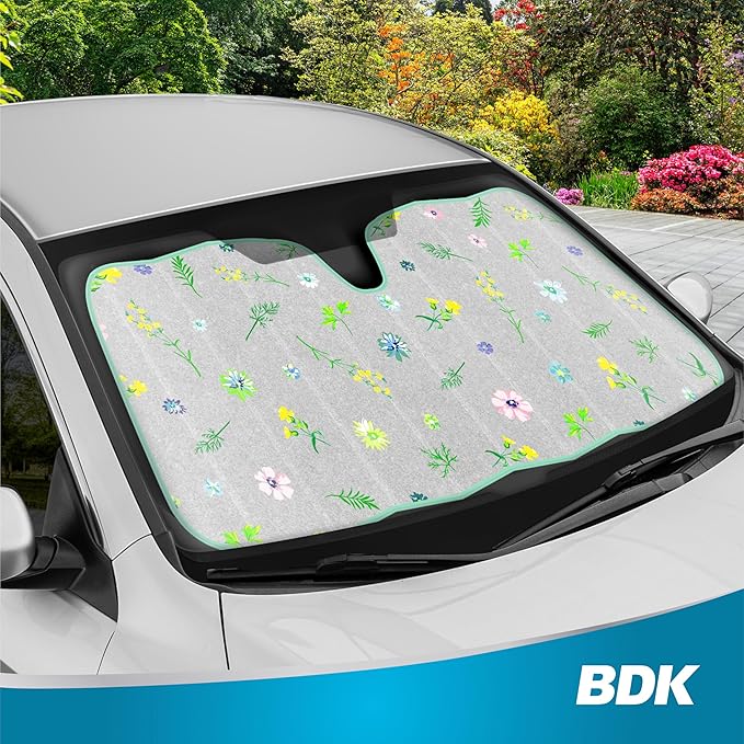 BDK Pastel Flowers Front Windshield Sunshade Accordion Folding Style Auto Shade for Cars Trucks SUVs Vans Blocks UV Rays Sun Visor Protector Easy Setup Keeps Your Vehicle Cool (58" x 27")
