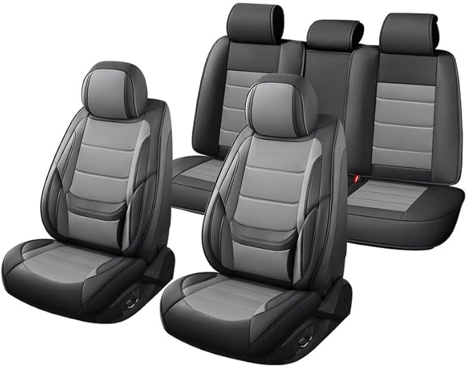 Car Seat Covers Custom Fit for Chevrolet/Chevy Spark 2012-2022 , Premium Faux Leather Waterproof Car Seat Protectors with Lumbar Support, Breathable Anti-Slip Easy to install(Black&Gray,Full set)