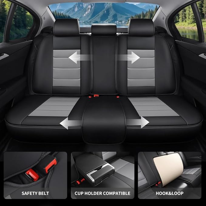 Car Seat Covers Custom Fit for Chevrolet/Chevy Spark 2012-2022 , Premium Faux Leather Waterproof Car Seat Protectors with Lumbar Support, Breathable Anti-Slip Easy to install(Black&Gray,Full set)