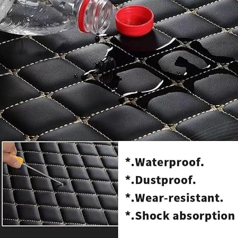 Custom Floor Mats for Cars，Luxury Full Coverage All Weather Car Floor Mats，Leather Car Mat Set ， Floor Mats for 99% of Cars, Trucks & SUVs (Red Beige)