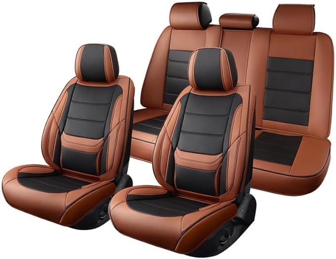 Car Seat Covers Custom Fit for Chevrolet/Chevy Sonic 2011-2020 , Premium Faux Leather Waterproof Car Seat Protectors with Lumbar Support, Breathable Anti-Slip Easy to install(Black&Brown,Full set)