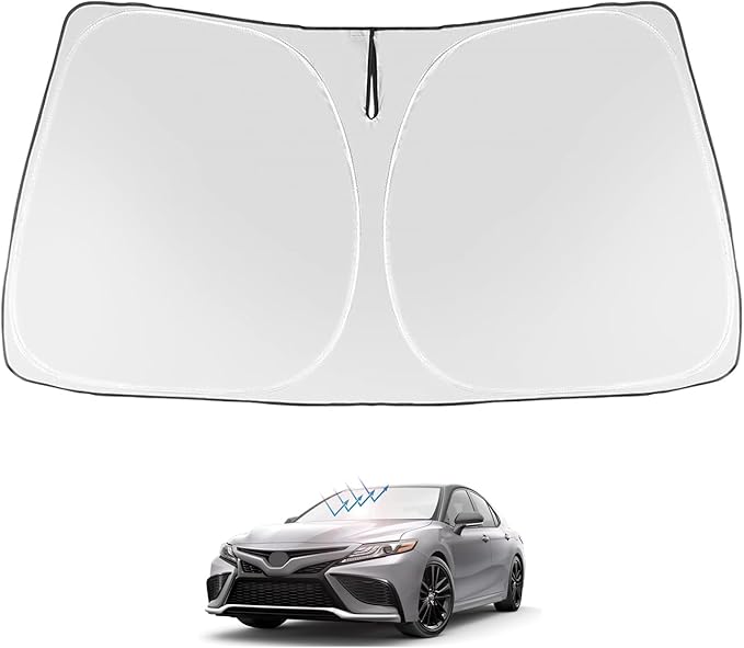 Proadsy 2026 Upgrade Windshield Sun Shade Custom Fit 2018-2025 2026 Camry LE XLE Hybrid SE XSE 4-Layer Foldable Front Sunshade Protector Sun Visor Blocks UV Rays Keep Car Cooler