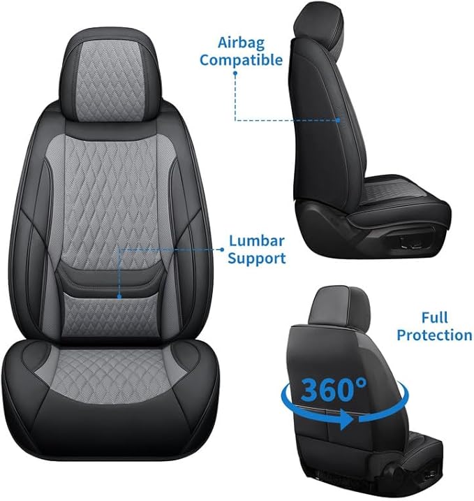 Car Seat Covers Full Set Custom Fit for Buick Regal 2009-2020 - Premium Faux Leather with Lumbar Support | Breathable, Waterproof, Anti-Slip, Durable (Black&Gray,Full Set)