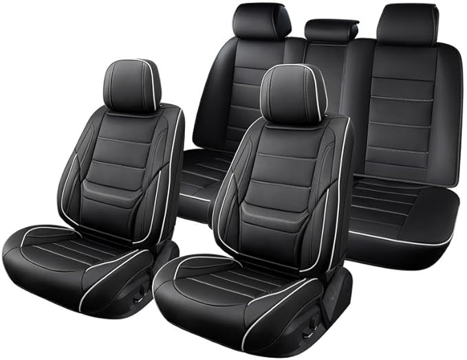 Car Seat Covers Custom Fit for Chevrolet/Chevy Colorado 2015-2026 , Premium Faux Leather Waterproof Car Seat Protectors with Lumbar Support, Breathable Anti-Slip Easy to install(Black&White,Full set)