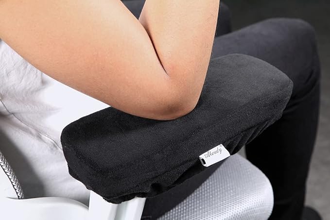 Aloudy Ergonomic Memory Foam Office Chair Armrest Pads, Comfy Gaming Chair Arm Rest Covers for Elbows and Forearms Pressure Relief(Set of 2), Stretch Fit, Black