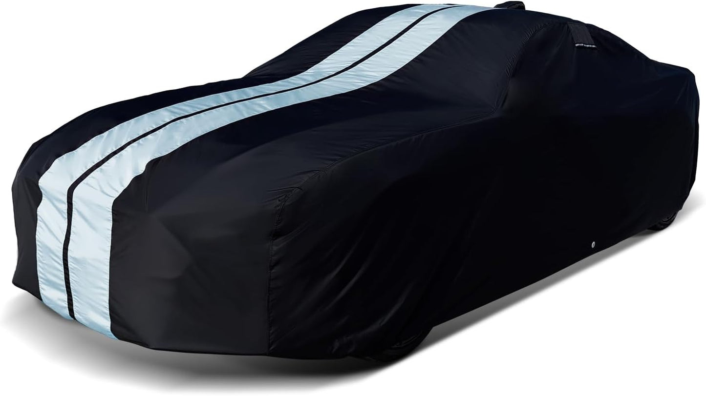 iCarCover Custom Car Cover for Pontiac Parisienne 2-Door, 4-Door, Wagon (1959-1964) Waterproof All-Weather Rain Snow UV Sun Protector Full Exterior Indoor Outdoor Car Cover (Stripe - Black/Gray)