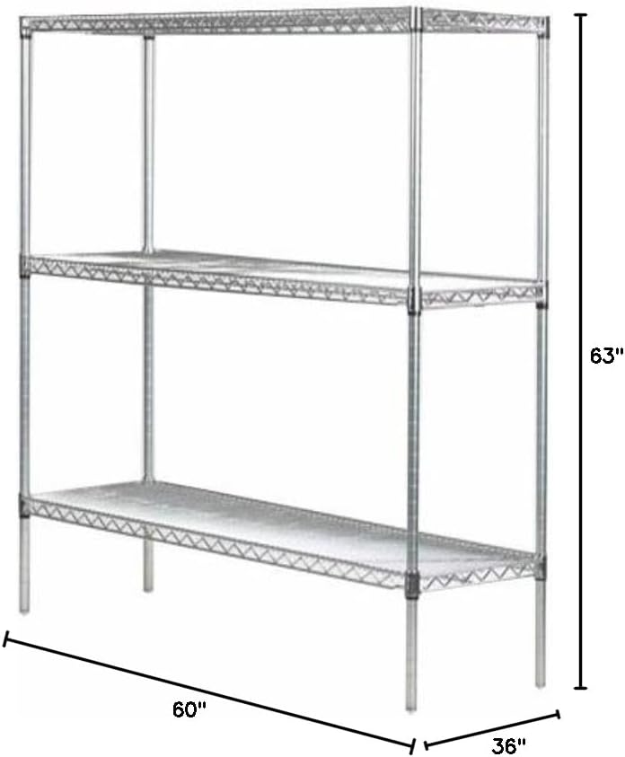 Omega 36" Deep x 60" Wide x 63" High 3 Tier Chrome Starter Shelving Unit