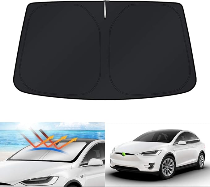 KUST Windshield Sun Shade for 2016-2024 2025 2026 Tesla Model X Tesla X Accessories Sunshade Window Sun Visor Protector Foldable Blocks UV Rays Keep Your Car Cooler