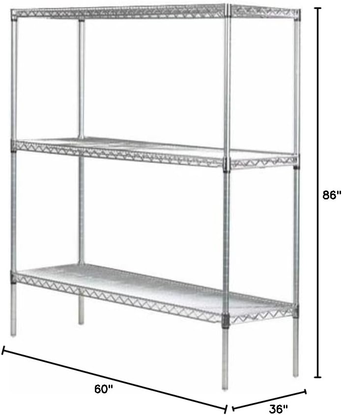 Omega 36" Deep x 60" Wide x 86" High 3 Tier Chrome Starter Shelving Unit