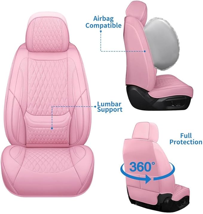 Car Seat Covers Full Set Custom Fit for Ford Focus 2000-2018 - Premium Faux Leather with Lumbar Support | Breathable, Waterproof, Anti-Slip, Durable (Pink,Full Set)