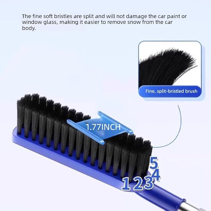 24” Car Snow Brush with Ice Scraper 2 in 1 Detachable Snow Clearing Tool with Storage bag 7.8" Bristle Head Scratch Free, SUV Truck RV Window Roof Exterior (Blue)