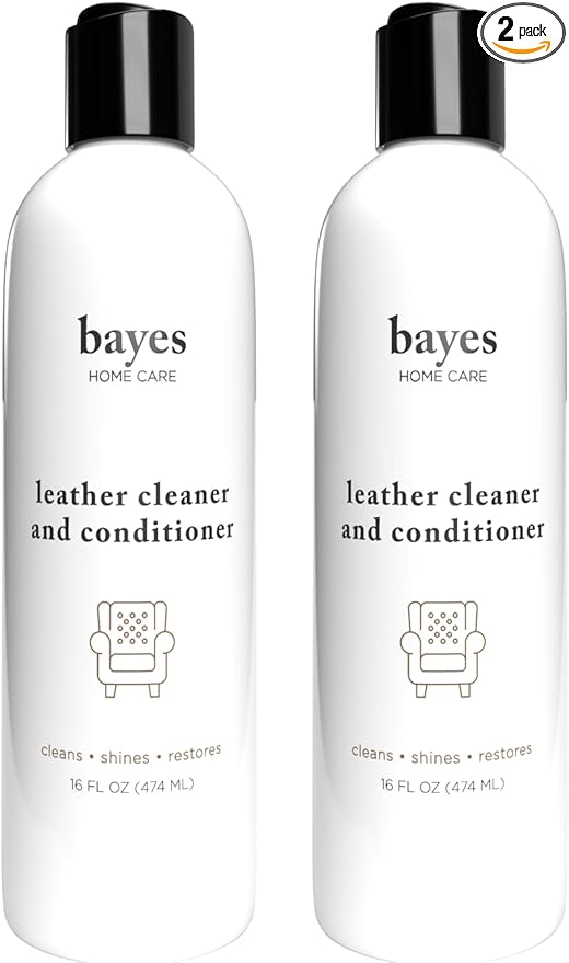 Bayes Premium High Performance Leather Upholstery Cleaner and Conditioner - 16 oz - Prevents Drying, Cracking or Fading of Leather Couches, Car Seats, Shoes, Purses, Pack of 2