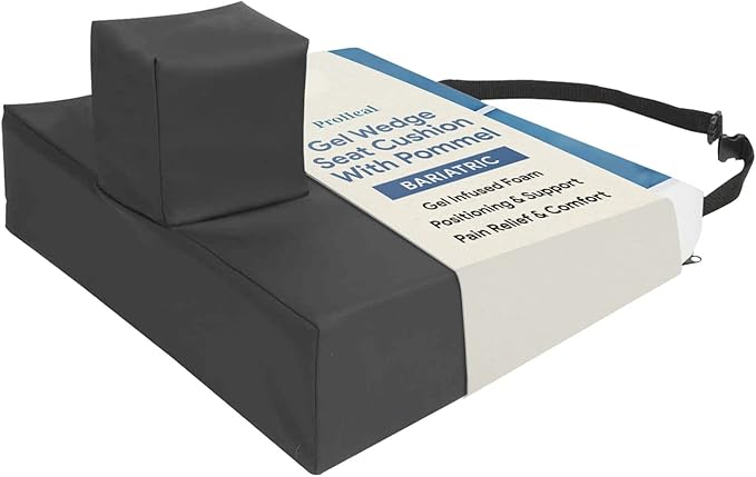 Gel Wedge Seat Cushion with Pommel, Bariatric 26" x 20" x 4" - 2" - Better Posture and Hip Positioning - High Density Foam and Pressure Redistribution Gel and Back, Tailbone, and Coccyx Support