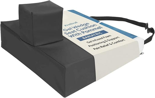 Gel Wedge Seat Cushion with Pommel, Bariatric 26" x 20" x 4" - 2" - Better Posture and Hip Positioning - High Density Foam and Pressure Redistribution Gel and Back, Tailbone, and Coccyx Support
