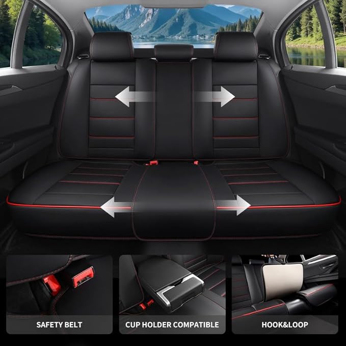 Car Seat Covers Custom Fit for Chevrolet/Chevy Captiva 2006-2018 , Premium Faux Leather Waterproof Car Seat Protectors with Lumbar Support, Breathable Anti-Slip Easy to install(Black&Red,Full set)
