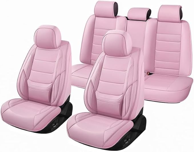 Car Seat Covers Custom Fit for Chevrolet/Chevy Sonic 2011-2020, Premium Faux Leather Waterproof Car Seat Protectors with Lumbar Support, Breathable Anti-Slip Easy to Install(Pink,Full Set)