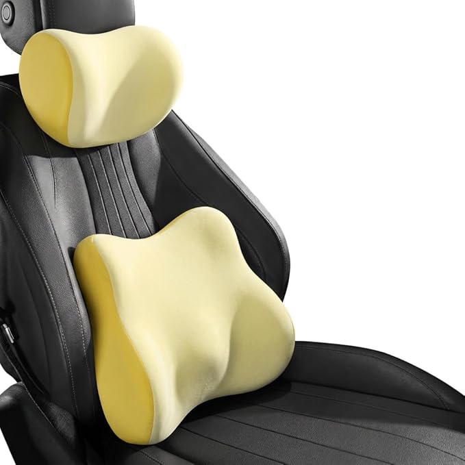 Car Headrest Pillow & Lumbar for Audi A4 B8 Sedan 2007 2008 2009 2010 2011 2012 2013 2014 2015, Car Seat Neck Pillow Back Support, Breathable All-Season Automotive Seat Cushions, 2PCS