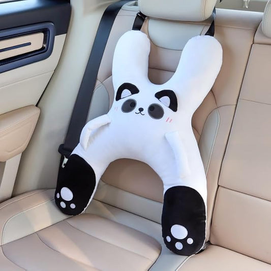 Car Pillow for Travel – Animal-Themed Car Seat Cushion with Safety Belt Protector – 4 Cute Styles: Pig, Dog, Rabbit, Panda (Panda)