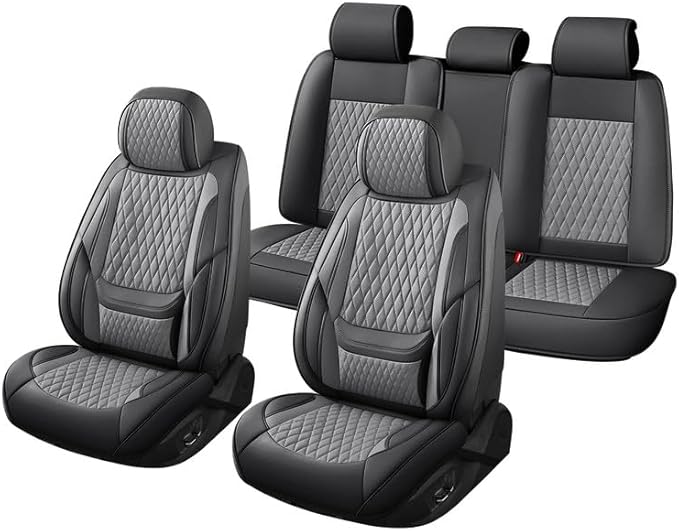 Car Seat Covers Full Set Custom Fit for Mercury Grand Marquis 1995-2011 - Premium Faux Leather with Lumbar Support | Breathable, Waterproof, Anti-Slip, Durable (Black&Gray,Full Set)