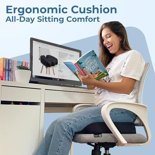 5 STARS UNITED Seat Cushion - Memory Foam&Cooling Gel Chair Cushion for Tailbone Pain Relief - Ergonomic Support for Coccyx, Sciatica & Butt - Office, Desk & Gaming Chair, Car Seat, Wheelchair, Black