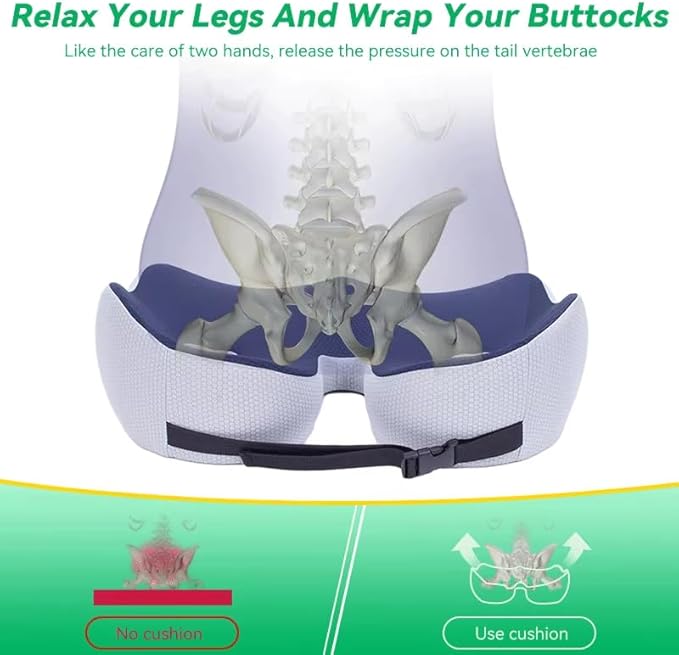Seat Cushion Office Chair Orthopedic Memory Foam Coccyx Pad Sciatica Pain Tailbone Back Comfort Posture Alignment Pressure Ideal Home Car Work