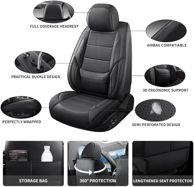 Car Seat Covers Custom Fit for Chevrolet/Chevy Colorado 2015-2026 , Premium Faux Leather Waterproof Car Seat Protectors with Lumbar Support, Breathable Anti-Slip Easy to install(Black,Full set)