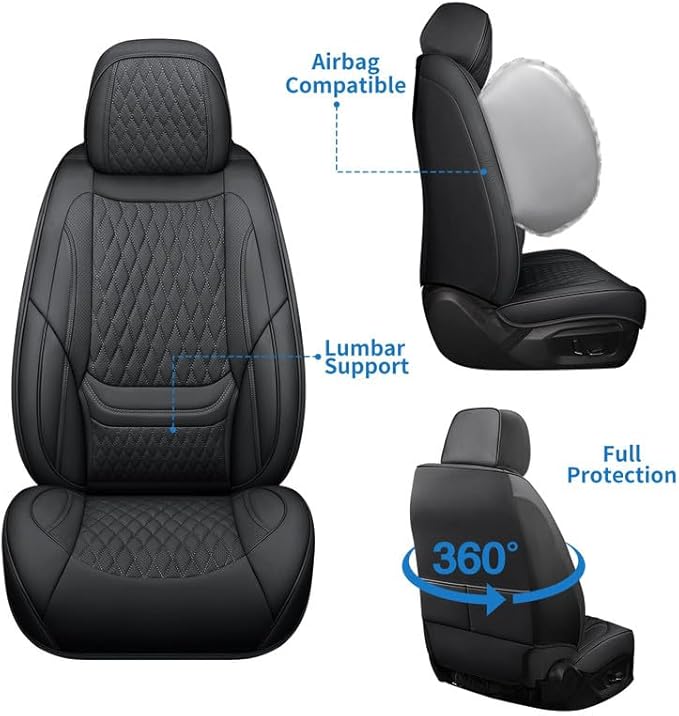 Front Seat Car Seat Covers Custom Fit for Chevrolet/Chevy HHR 2006-2011 - Premium Faux Leather with Lumbar Support | Breathable, Waterproof, Anti-Slip, Durable (Black,Front Seat)
