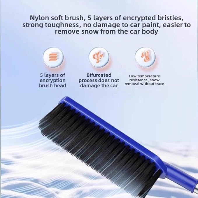 24” Car Snow Brush with Ice Scraper 2 in 1 Detachable Snow Clearing Tool with Storage bag 7.8" Bristle Head Scratch Free, SUV Truck RV Window Roof Exterior (Blue)