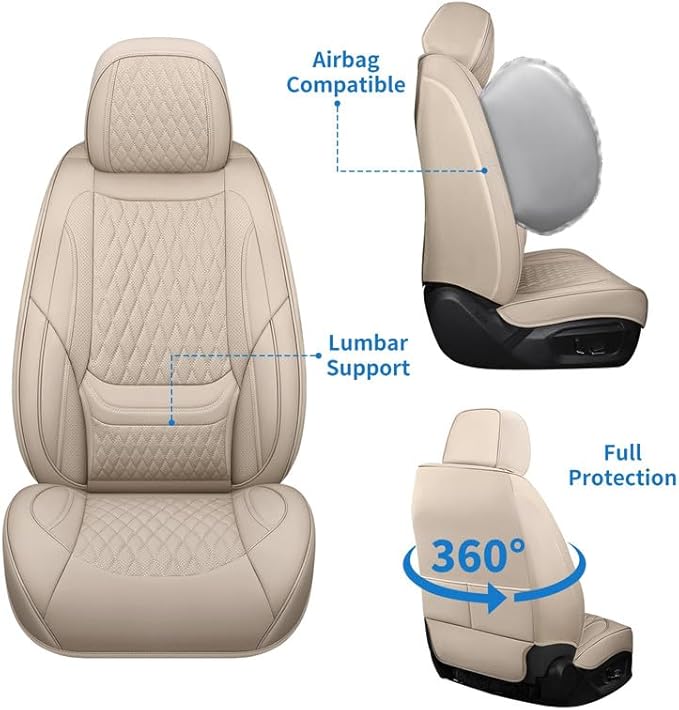 Front Seat Car Seat Covers Custom Fit for Chevrolet/Chevy Colorado 2015-2026 - Premium Faux Leather with Lumbar Support | Breathable, Waterproof, Anti-Slip, Durable (Beige,Front Seat)