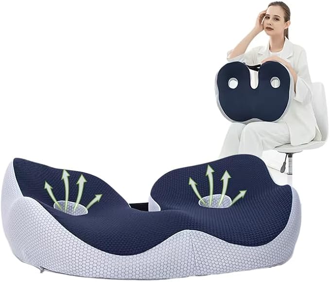 Seat Cushion for Office Chair – Orthopedic Memory Foam Coccyx Support, Sciatica Relief, Back Comfort, Posture Alignment, Massage Pressure Ease for Home, Car, Work – Grey