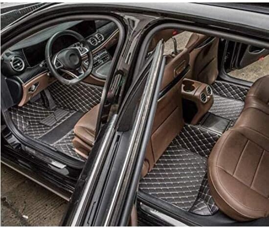 Custom Car Floor Mat Compatible with 97% Car Models Luxury Leather All Weather Waterproof Anti-Skid Full Coverage Car Mats (White with Black)