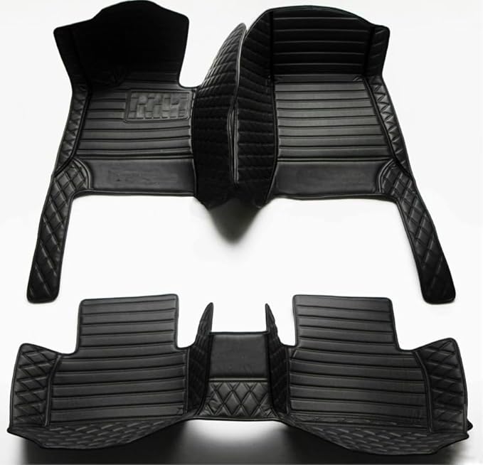 Custom Personalized Floor Mats for Cars，Luxury Full Coverage All Weather Car Floor Mats，Anti-Slip Leather Car Mat Set ，Custom Floor Mats for 99% of Cars, Trucks & SUVs (All Black)