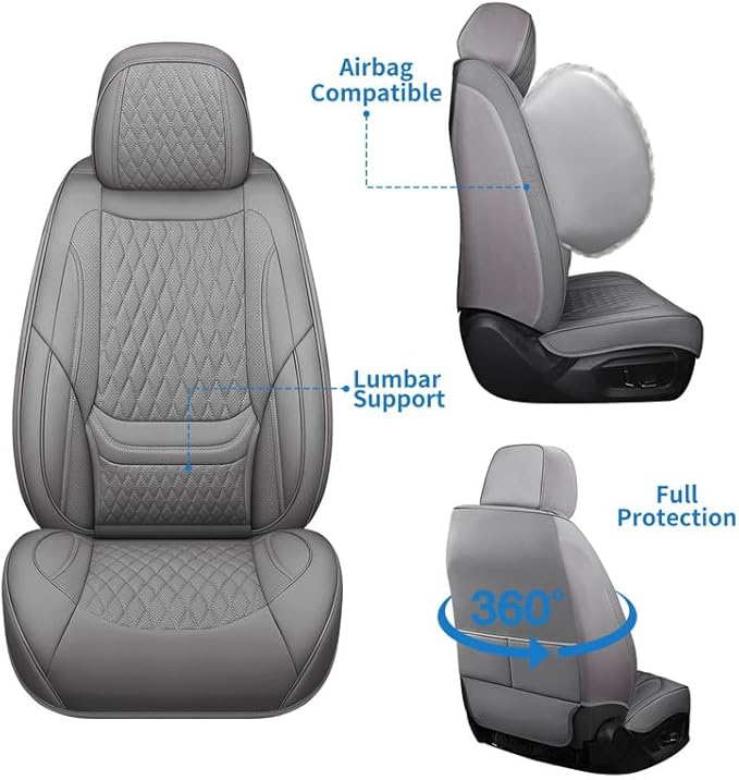 Car Seat Covers Full Set Custom Fit for Ford Taurus 1999-2018 - Premium Faux Leather with Lumbar Support | Breathable, Waterproof, Anti-Slip, Durable (Gray,Full Set)