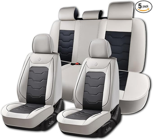 Car Seat Cover Set, Gray and Black Seat Covers, Automotive Interior Accessories, Waterproof Synthetic Leather, Protect and Upgrade Your Car Interior, Pet Car Seat Cushions, Fits Most Vehicles