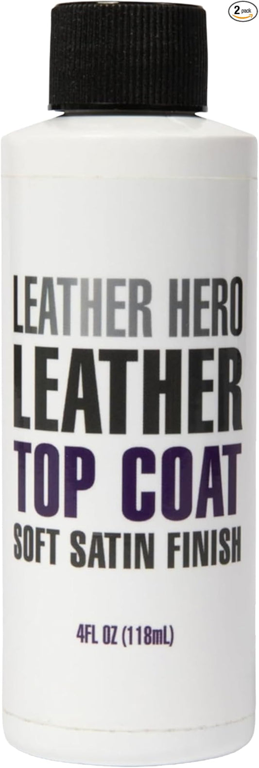 Leather Hero Top Coat – Leather Sealant & Protective Finish for Dye, Paint, Car Seats, Shoes & More – Scratch-Resistant Color Restorer with Applicator – 4oz(Satin Finish)