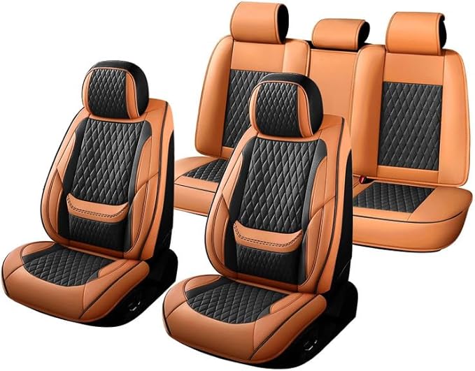 Car Seat Covers Full Set Custom Fit for Buick Lacrosse 2004-2019 - Premium Faux Leather with Lumbar Support | Breathable, Waterproof, Anti-Slip, Durable (Black&Brown,Full Set)
