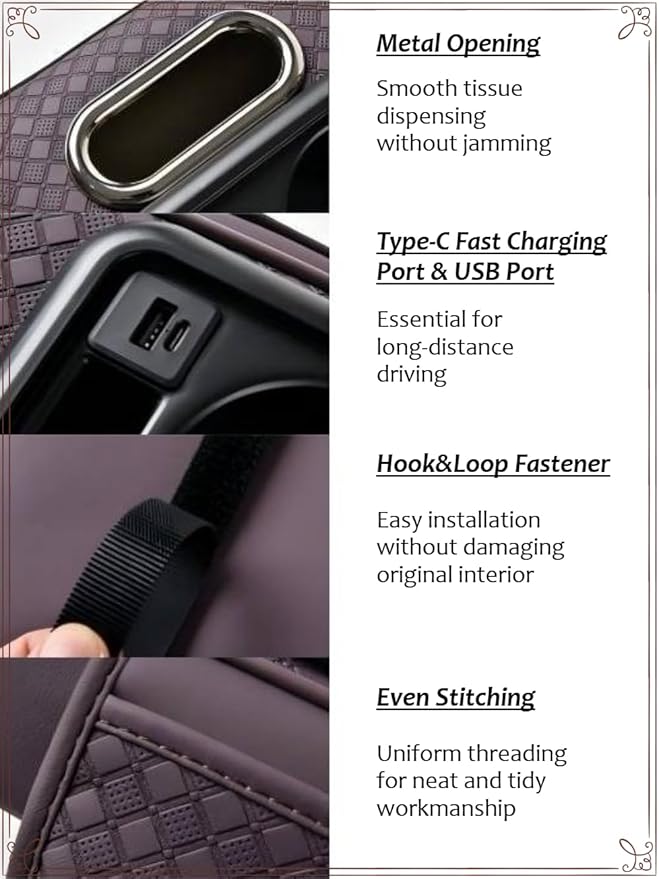2026 Enhanced Car Center Console Armrest Cushion with USB& Type-C Charging, PU Leather Console Pad with Cup Holders, Storage& Tissue Outlet for Most Vehicles (Sloped Version, Beige)