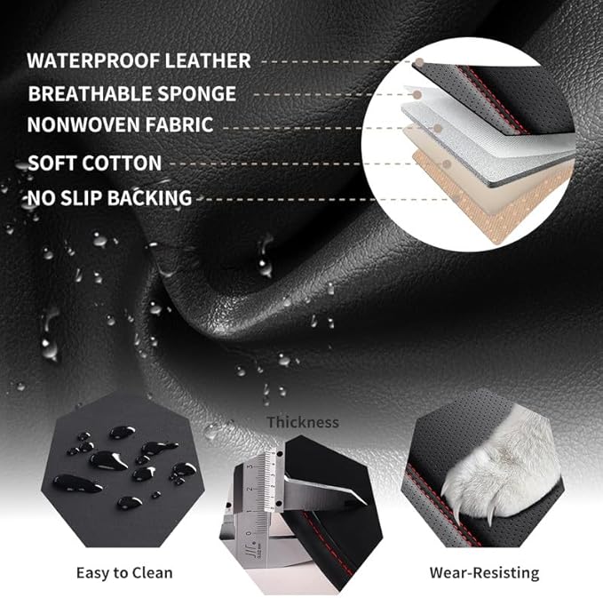 Car Seat Covers Custom Fit for Chevrolet/Chevy Captiva 2006-2018 , Premium Faux Leather Waterproof Car Seat Protectors with Lumbar Support, Breathable Anti-Slip Easy to install(Black&Red,Full set)