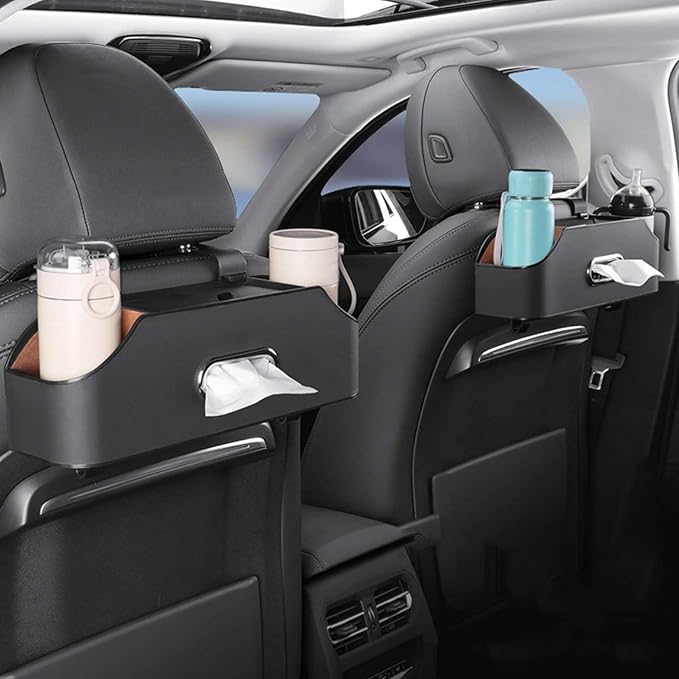 3-in-1 Car Backseat Organizer, 2026 Upgraded Multifunctional Car Seat Back Storage Box, Backseat Car Organizer with 2 Cup Holders, Tissue Box & Hooks, Universal Car Essentials (Orange)