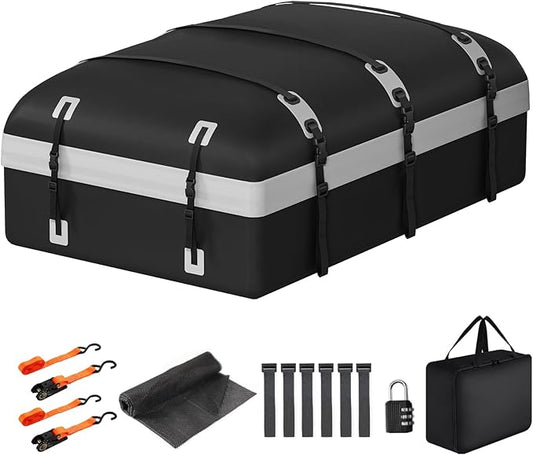 Car Rooftop Cargo Carrier Bag, 30 Cubic Feet Waterproof Soft-Shell Car Roof Bag for All Vehicle with/Without Rack, Include Anti-Slip Mat, Reinforced Straps, Door Hooks Luggage Lock (Grey)